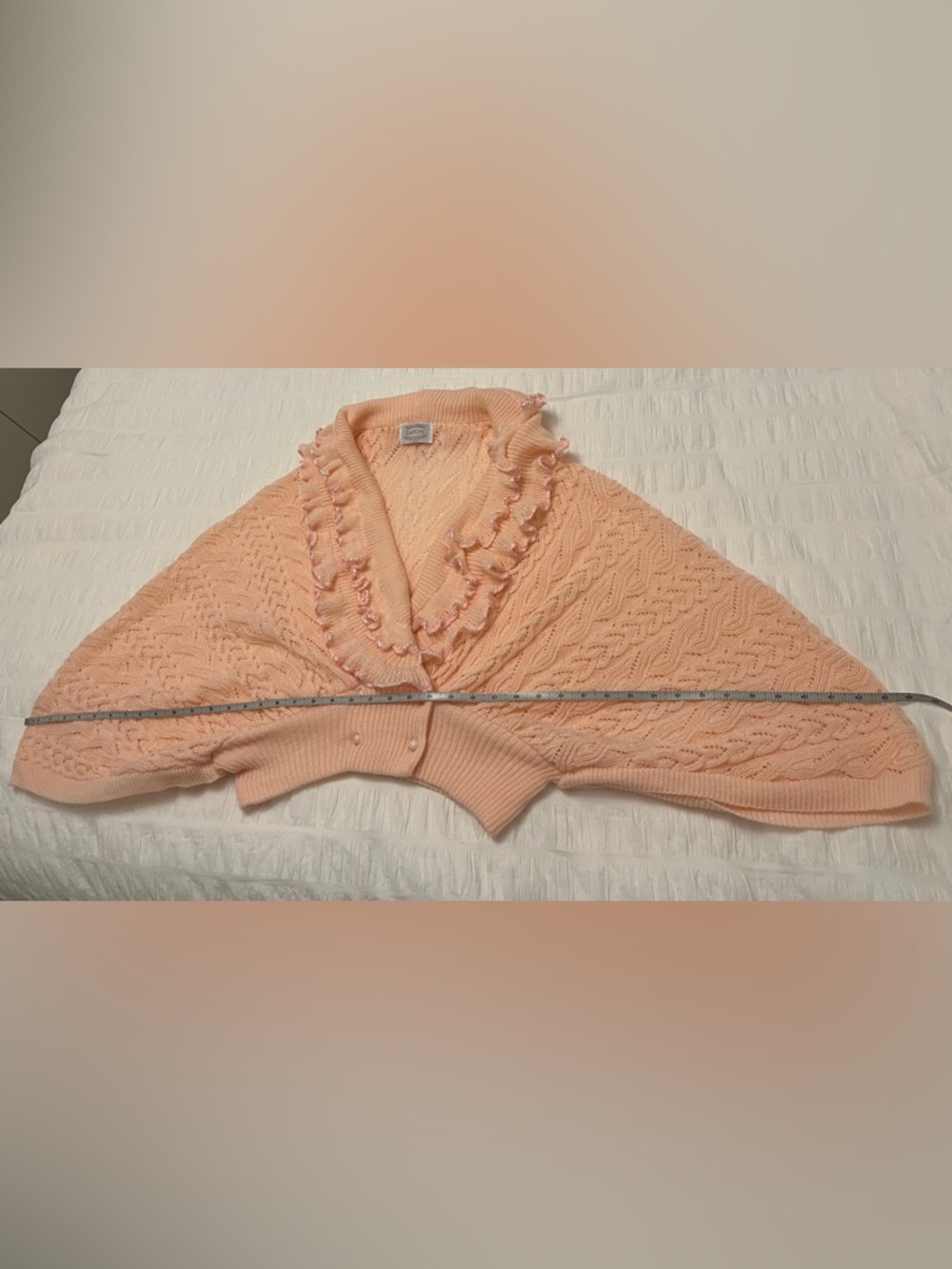 VINTAGE Eaton Batwing Lacy Cable Knit Cardigan Ruffles Feminine Romantic 70's - Picture 15 of 17